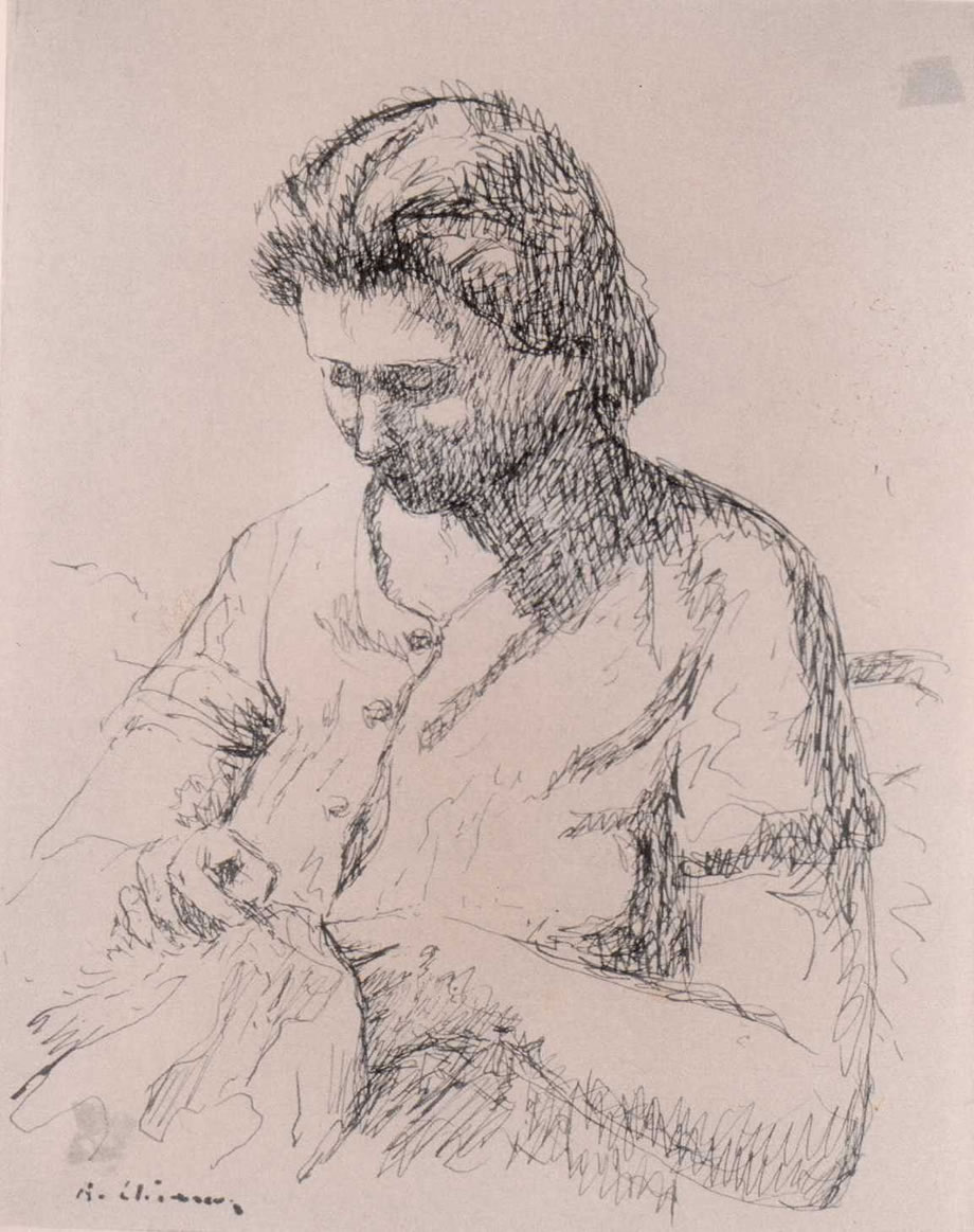Figura che cuce, sd 1940, penna su carta, Genova, collezione privata